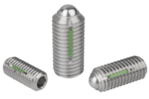 Federnde Druckstücke  mit Innensechskant und Kugel, Edelstahl, mit Gewindesicherung