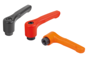 Clamping levers, die-cast zinc, flat with internal thread, threaded insert black oxidised steel