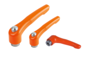 Clamping levers, die-cast zinc with internal thread and protective cap, threaded insert stainless steel