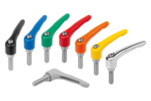 Clamping levers, die-cast zinc with external thread, threaded insert stainless steel