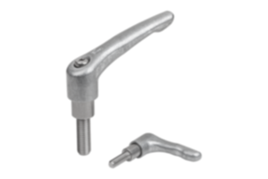 Manette indexable en zinc injecté haute pression avec filetage et collerette allongée, insert fileté en inox