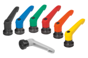 Manette indexable en plastique avec taraudage et palier anti-friction, insert taraudé en acier bruni