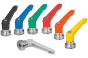 Manette indexable en plastique avec taraudage et palier anti-friction, insert taraudé en inox