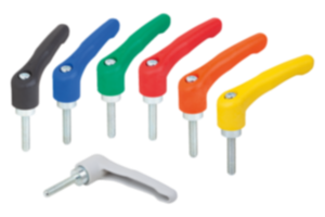 Clamping levers, plastic  with external thread, threaded insert blue passivated steel