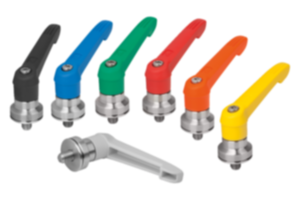 Manette indexable en plastique avec filetage et palier anti-friction, insert fileté en inox