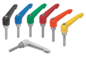 Manette indexable en plastique avec filetage, insert fileté en inox