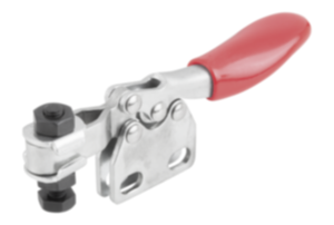 Toggle clamp mini, horizontal  with straight foot and adjustable clamping spindle