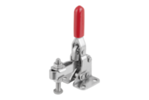 Toggle clamps vertical  with flat foot and adjustable clamping spindle