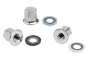 Stainless steel cap nuts with collar  and seal and shim washer for Hygienic USIT® set