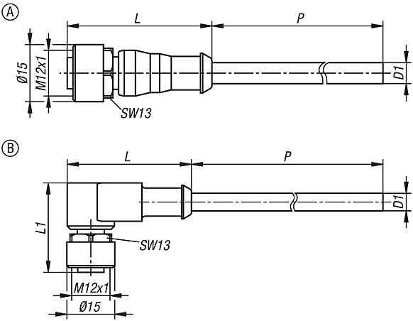 Steckverbinder Buchse M12x1 mit Schraubverriegelung
